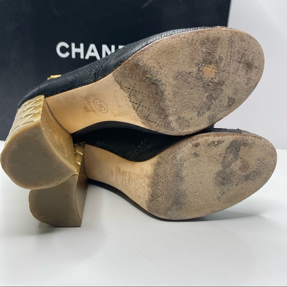 CHANEL Fantasy Short Boots Black & Gold Size 39 - Picture 10 of 16